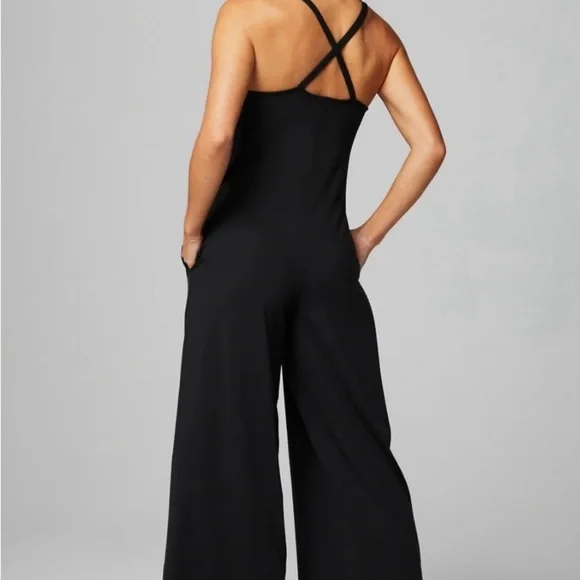 Fabletics Cloud Jersey Wide Leg Onesie in Black New with Tags Size Large - Picture 6 of 12